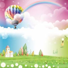 Rainbow Balloon Grassy Land Photography Scenery Backdrop Nature Theme Banner BCE-694
