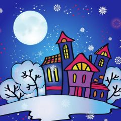 Full Moon Tower Snow Photography Scenery Backdrop Cartoon Theme Banner BCE-699