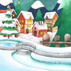 Holly House Wooden Fence Photography Scenery Backdrop Snow Theme Banner BCE-704