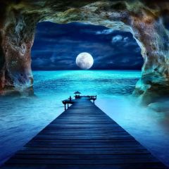 Full Moon Cave Bridge Photography Scenery Backdrop Nature Theme Banner BCE-708