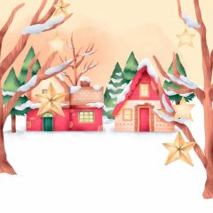 Snow Cabin Branch Photography Scenery Backdrop Snow Theme Banner BCE-727