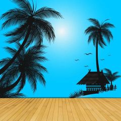 Seaside Palm Tree Floor Photography Scenery Backdrop Ocean Theme Banner BCE-729