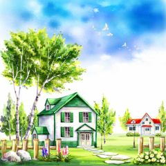 Birch Farmland House Photography Scenery Backdrop Nature Theme Banner BCE-738