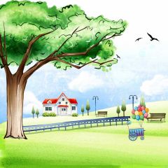 Courtyard Tree Seagull Photography Scenery Backdrop Forest Theme Banner BCE-741