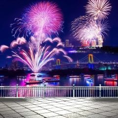 Firework Bridge River Photography Scenery Backdrop Festival Celebration Theme Banner BCE-756
