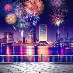New Year Firework Rail Photography Scenery Backdrop Festival Celebration Theme Banner BCE-757