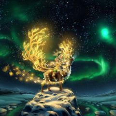 Reindeer Aurora Mountain Photography Scenery Backdrop Christmas Theme Banner BCE-765