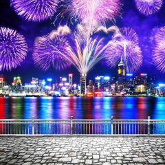 Firework Colors River Photography Scenery Backdrop Festival Celebration Theme Banner BCE-769