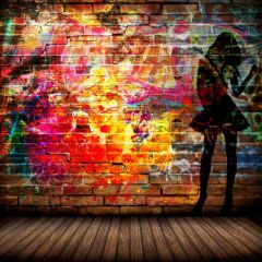 Graffiti Girl Wodden Floor Photography Scenery Backdrop Graffiti Theme Banner BCE-777