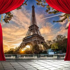 Eiffel Tower Red Curtain Sky Photography Scenery Backdrop Landmark Theme Banner BCE-781