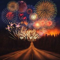 New Year Firework Road Photography Scenery Backdrop Festival Celebration Theme Banner BCE-795