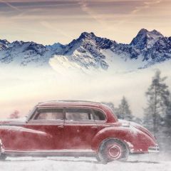 Car Mountain Fir Photography Scenery Backdrop Snow Theme Banner BCE-823