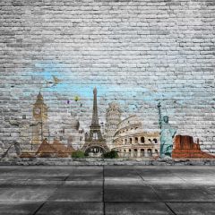 Brick Wall The Statue Of Liberty Photography Scenery Backdrop Wall Theme Banner BCE-841