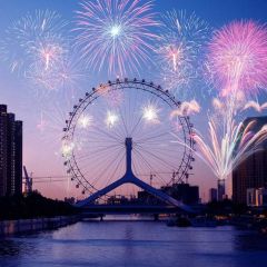 Fireworks Bridge Rivers Photography Scenery Backdrop Festival Celebration Theme Banner BCE-852