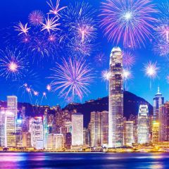 Firework Office Tower Photography Scenery Backdrop Festival Celebration Theme Banner BCE-857