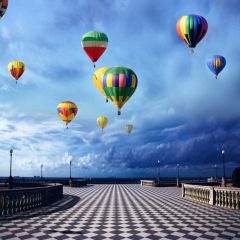 Street Hot Balloon Photography Scenery Backdrop Streetscape Theme Banner BCE-860