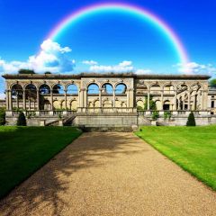 Rainbow Road Building Photography Scenery Backdrop Architectural Theme Banner BCE-867