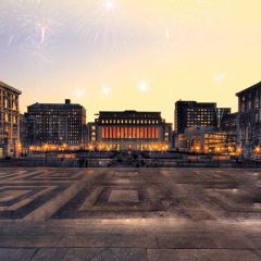 Building Fireworks Stone Floor Photography Scenery Backdrop Festival Celebration Theme Banner BCE-879