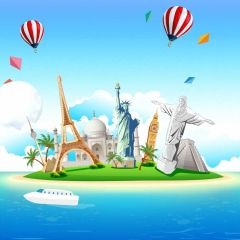 Seasides Statue Balloon Photography Scenery Backdrop Ocean Theme Banner BCE-886