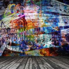 Graffiti Wooden Floor Photography Scenery Backdrop Graffiti Theme Banner BCE-919