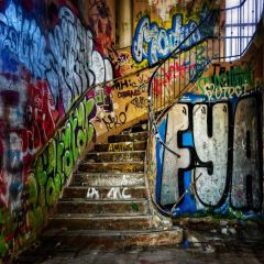 Graffiti Old Stairs Photography Scenery Backdrop Graffiti Theme Banner BCE-932