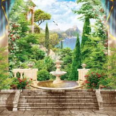 Fountain Tree Photography Scenery Backdrop Garden Scenery Theme Banner BCE-939