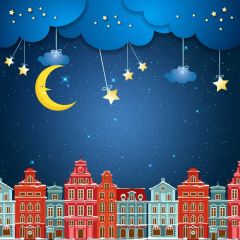 Star Cresent House Photography Scenery Backdrop Night Theme Banner BCE-943