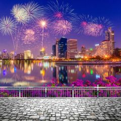 Building River Flower Firework 2020 Photography Scenery Backdrop Festival Celebration Theme Banner BCE-970