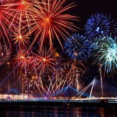 Colorful Fireworks Sea Photography Scenery Backdrop Festival Celebration Theme Banner BCE-985