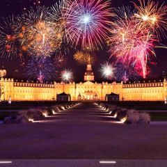 Palace Fireworks Road Photography Scenery Backdrop Festival Celebration Theme Banner BCE-986