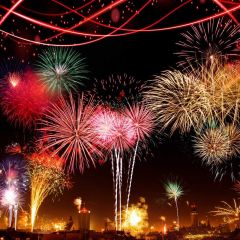 Fireworks Sky City Photography Scenery Backdrop Festival Celebration Theme Banner BCE-995