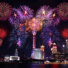 Awsome Fireworks Tall Building Photography Scenery Backdrop Festival Celebration Theme Banner BCE-998