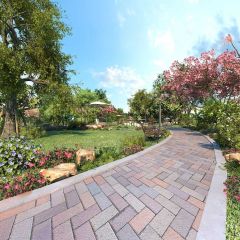 Flower Tree Road Bench Photography Scenery Backdrop Streetscape Theme Banner BVU-021