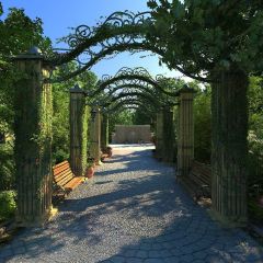 Arch Plant Bench Road Photography Scenery Backdrop Garden Scenery Theme Banner BVU-023