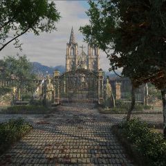 Architecture Tree Brick Door Bronze Statue Photography Scenery Backdrop Architectural Theme Banner BVU-029