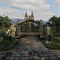 Architecture Arch Tree Brick Bronze Statue Photography Scenery Backdrop Architectural Theme Banner BVU-032