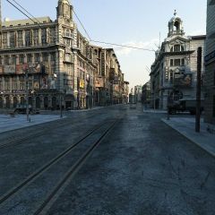 Street Commercial Building Car Pathway Photography Scenery Backdrop Streetscape Theme Banner BVU-036