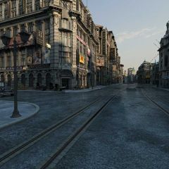 Comercial Building Pathway Car Street Lamp Photography Scenery Backdrop Streetscape Theme Banner BVU-037