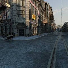 Commercial Building Pathway Jinrikisha Photography Scenery Backdrop Streetscape Theme Banner BVU-038