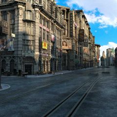 Commercial Building Advertising Board Pathway Jinrikisha Photography Scenery Backdrop Streetscape Theme Banner BVU-039