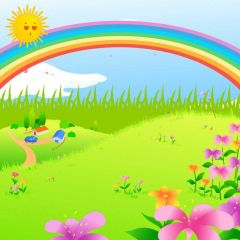 Sun Rainbow Grass Flower Photography Scenery Backdrop Nature Theme Banner BVU-092