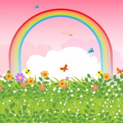 Rainbow Butterfly Grass Flower Photography Scenery Backdrop Cartoon Theme Banner BVU-096