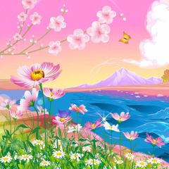 Flower Sea Mountain Photography Scenery Backdrop Flowers Theme Banner BVU-155