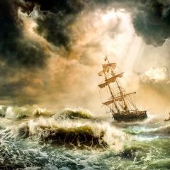 Sea Boat Storm Photography Scenery Backdrop Ocean Theme Banner BVU-178
