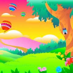 Tree Flower Grassland Photography Scenery Backdrop Cartoon Theme Banner BVU-180