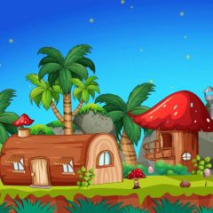 House Window Door Tree Photography Scenery Backdrop Cartoon Theme Banner BVU-182