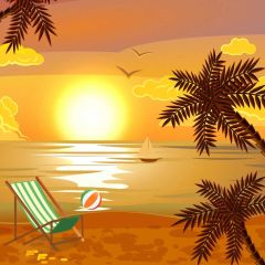 Sea Sun Chair Photography Scenery Backdrop Ocean Theme Banner BVU-189