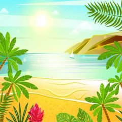Sea Sun Plant Photography Scenery Backdrop Ocean Theme Banner BVU-192