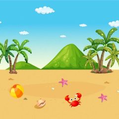 Tree Cloud Crab Sand Photography Scenery Backdrop Cartoon Theme Banner BVU-193