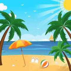 Sea Tree Sand Photography Scenery Backdrop Cartoon Theme Banner BVU-196